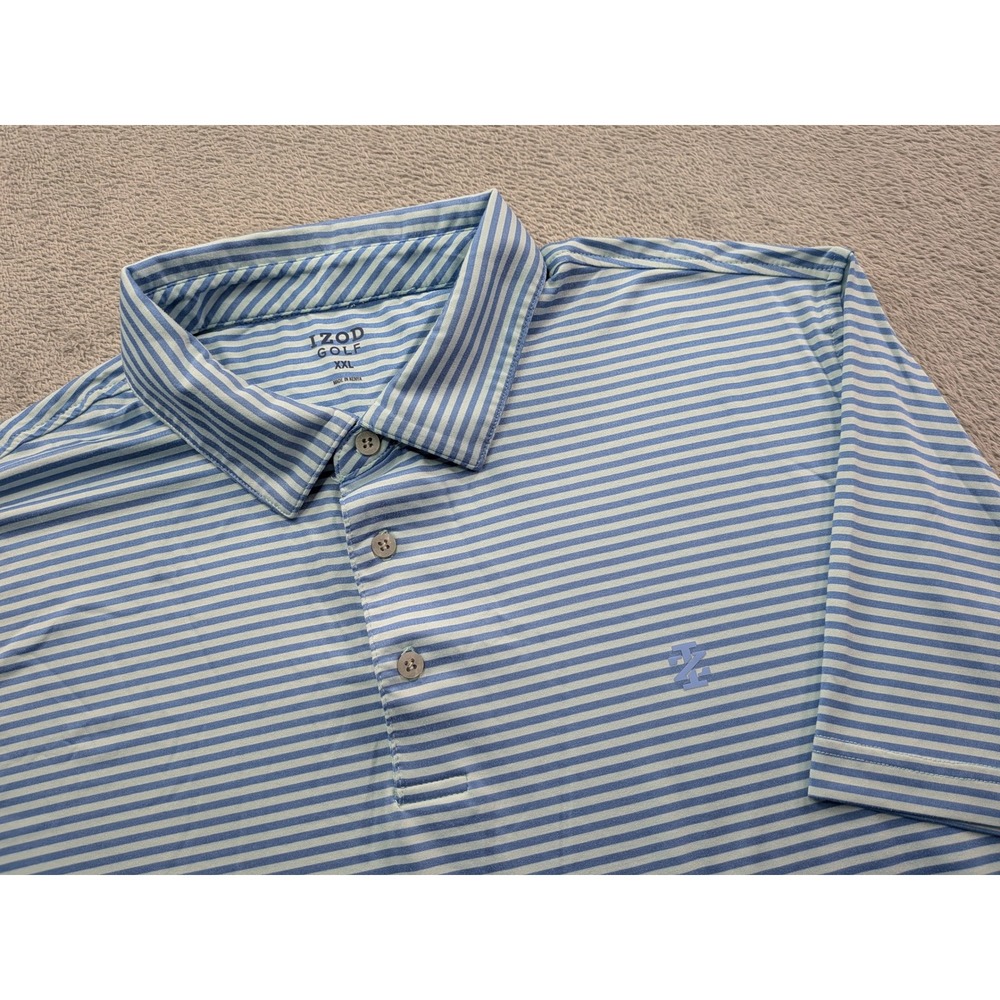 IZOD Golf Mens XXL Polo Shirt Blue White Striped Performance Short Sleeve Top